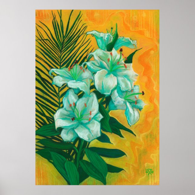 Poster Lily Flowers Palm Leaf, Primavera (Frente)