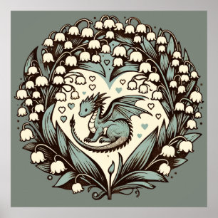 Poster Lily of the Valley Baby Dragon Cute Dragon Dragon 