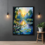 Póster Lily Pond inspirado no Monet no Impressionista do<br><div class="desc">Transforme seu espaço com esta serena cena de lago de inspiração Monet, impressão de poster brilhante palco, uma obra-prima gerada por IA que captura a beleza tranquila de um nascer do sol sobre um jardim aquático. Este trabalho de arte é uma vibrante homenagem ao impressionismo, apresentando pinceladas leves e tremores...</div>