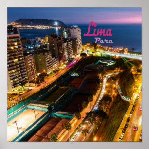 Poster Lima Peru Capital Pacific Coast Lights