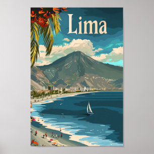 Poster Lima Peru Vintage - Ilustração de Viagem retrô