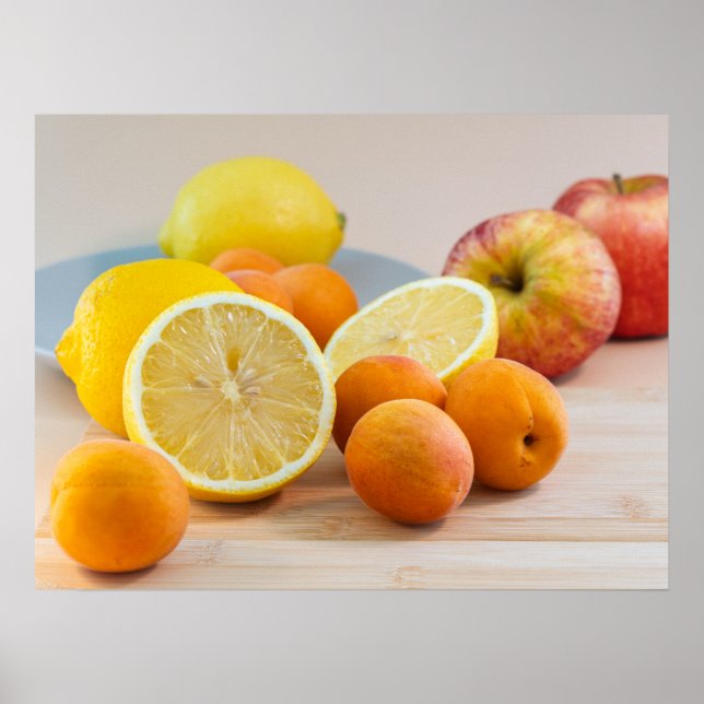Poster Limão Com Damascos E Maçãs Fotografia De Alimentos (Frente)