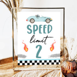 Poster Limite de velocidade 2 Carro Azul Raça Dois Aniver