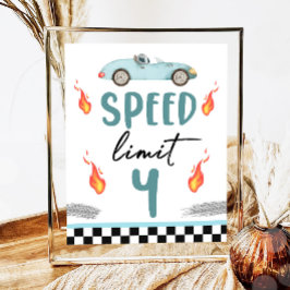 Poster Limite de velocidade 4 Carro Azul Raça Dois Aniver