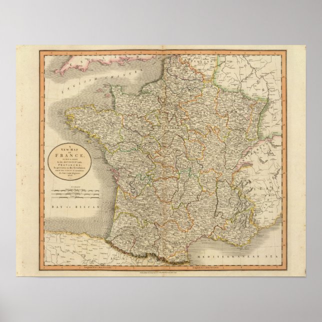 Póster Limites Provinciais da França (Frente)