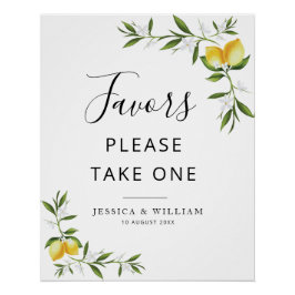 Póster limões de aquarela e sinal verde floral Favor