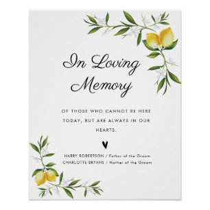 Póster limões de aquarela sinal do memorial floral do cas
