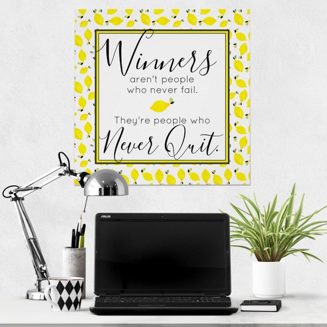 Póster Limões 🍋 Vencedores Nunca Deixam De Citar Motivac (Lemons 🍋 Winners Never Quit Motivational Quote Poster
)