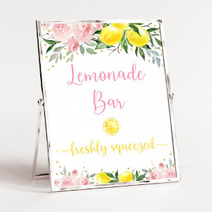Poster Limonada Bar Rosa Dourado Noivado Floral
