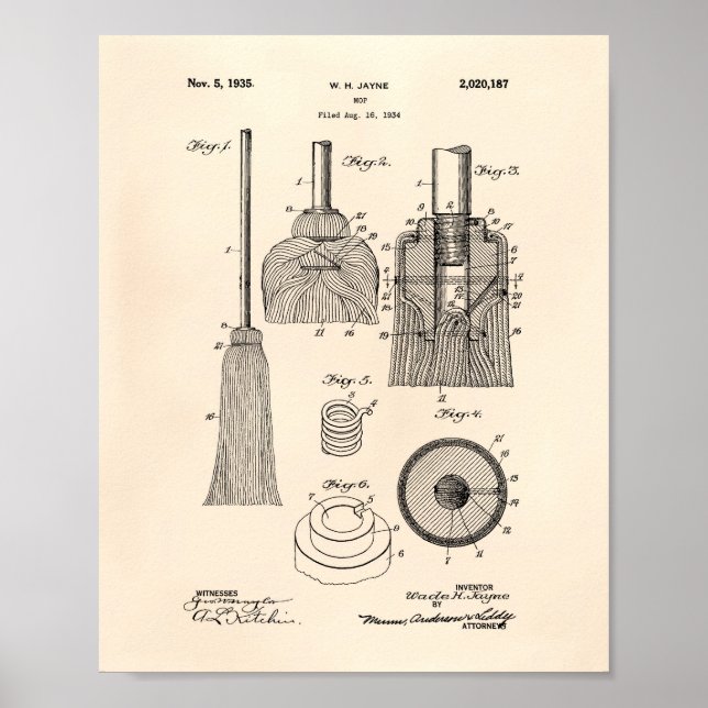 Póster Limpando o Mop 1935 Patent Art Old Peper (Frente)