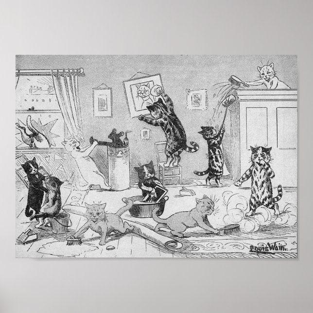 Poster Limpeza de gatos em Primavera, Louis Wain (Frente)