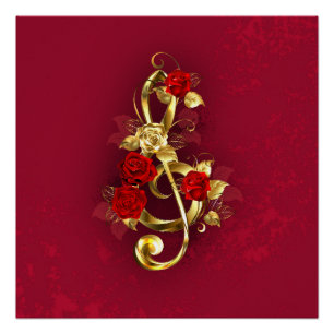 Póster Limpeza de ouro com Flores Rosa
