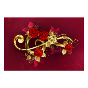 Póster Limpeza de ouro com Flores Rosa