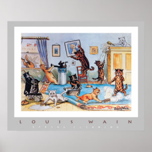 Póster Limpeza de primavera por Louis Wain (1860-1939)