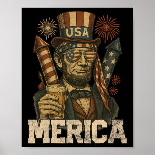 Poster Lincoln 4 de Julho Merica Abe Meninos Homens Mulhe