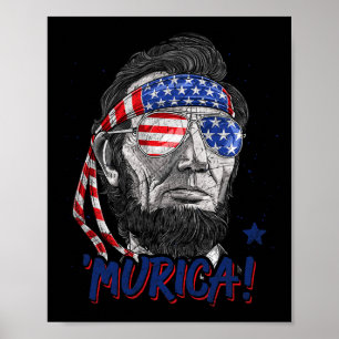 Poster Lincoln 4 de julho Murica Men Women American Flag