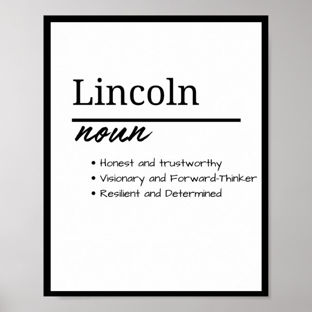 Poster Lincoln, Definição de Nome Personalizado de Menino (Frente)