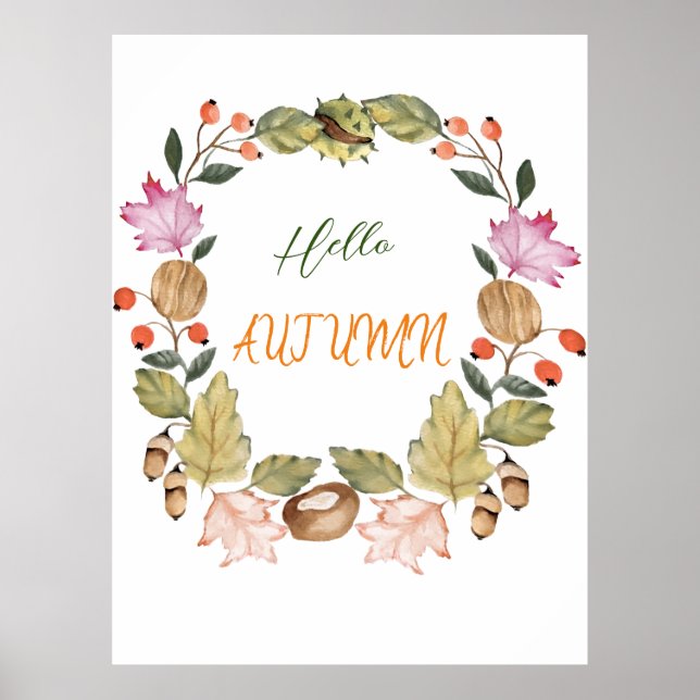 Poster Linda aquarela, coroa de outono, folhas (Frente)