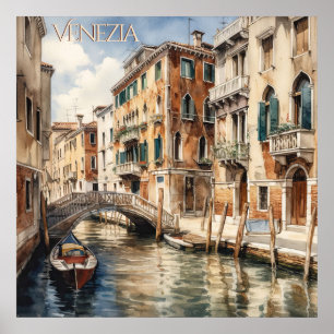 Poster Linda Aquarela de Veneza Viagem