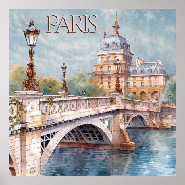 Poster Linda Aquarela do Viagem de Paris (Frente)