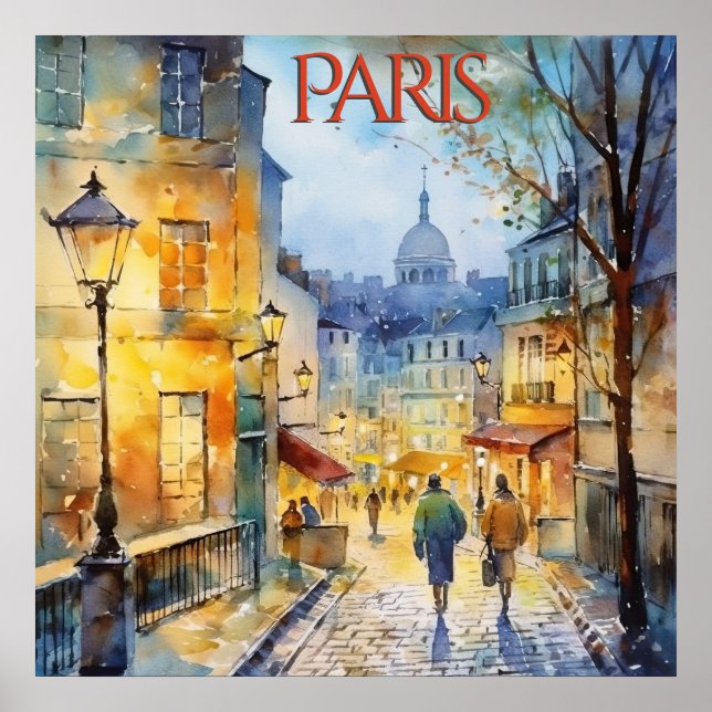 Poster Linda Aquarela do Viagem de Paris (Frente)