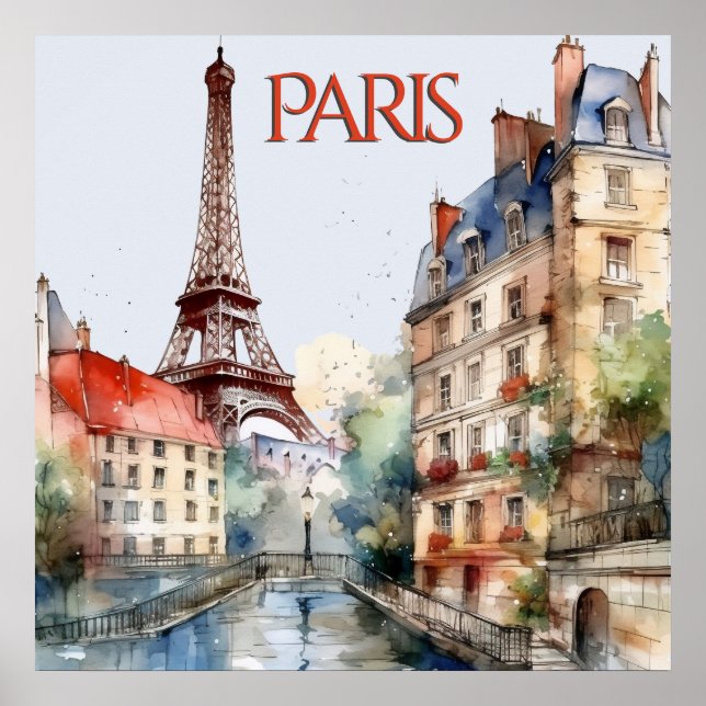 Poster Linda Aquarela do Viagem de Paris (Frente)