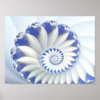 Poster Linda Arte Fractal de Shell Azul e Branco