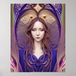 Poster Linda Arte Nouveau azul roxo