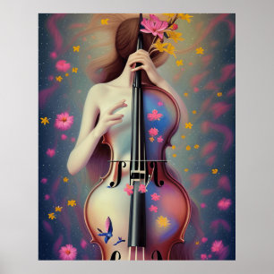 Poster Linda Arte Nouveau flores musicais