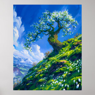 Poster Linda árvore Bonsai em Primavera Hill