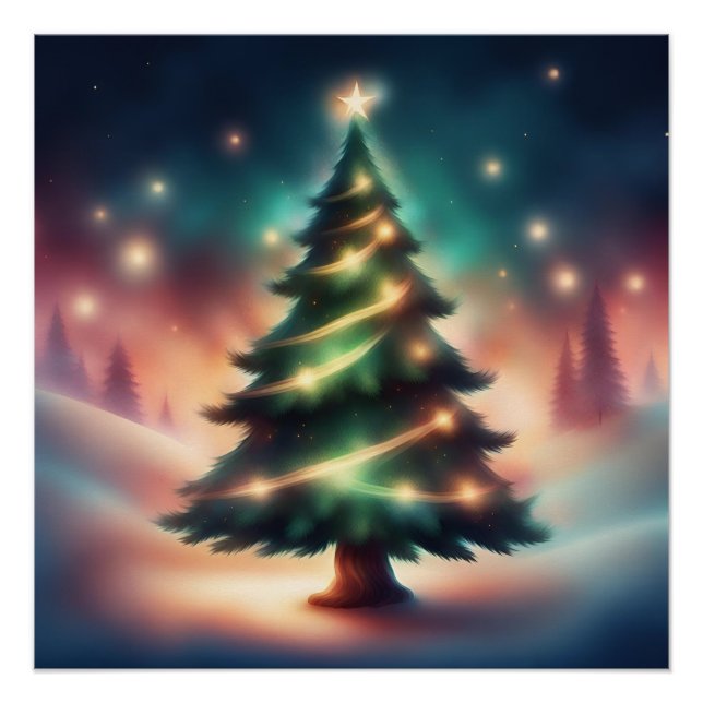 Póster Linda árvore de Natal na Floresta de inverno (Frente)