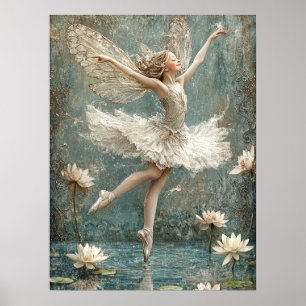 Poster Linda Ballerina Fada Lily Pond White Flowers