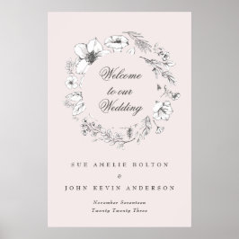 Poster Linda Blush Floral Monograma Descrito Bem-vindo