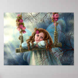 Póster Linda borboleta fada em balanço. Iluminação