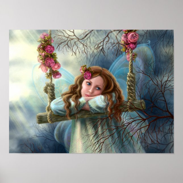 Póster Linda borboleta fada em balanço. Iluminação (Frente)