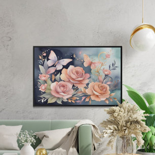 Poster Linda Borboleta Floral Aquarela