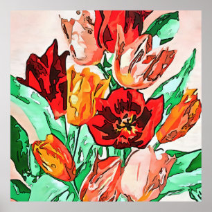Poster Linda Buquê Floral Tulipa Arte Preta