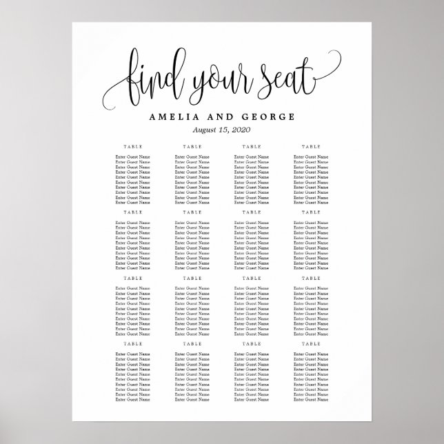 Poster Linda caligrafia EDITABLE COLOR Sating Chart (Frente)