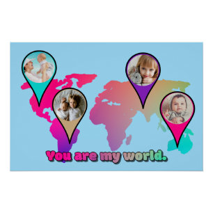Póster Linda Colagem de Fotos do Mapa Mundial Multicolori