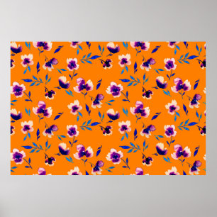 Poster Linda coloração aquosa, papoila, flores violeta 