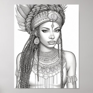 Poster Linda Coloração de Adultos Negros Africanos