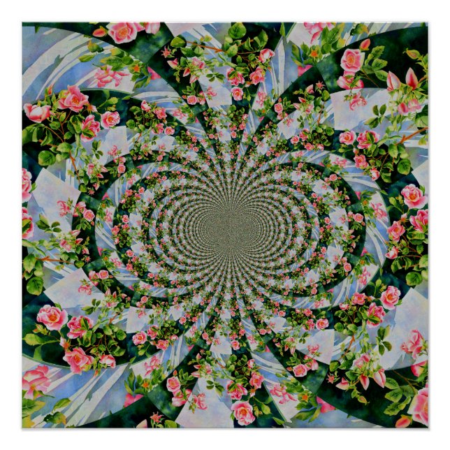 Póster Linda cor-de-água das rosas vermelhas cor-de-rosa- (Frente)