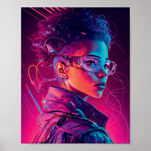 Poster Linda Cyber Girl Synthwave Legal Retrato de Mulher