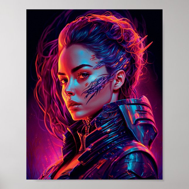 Poster Linda Cyber Girl Synthwave Legal Retrato de Mulher (Frente)