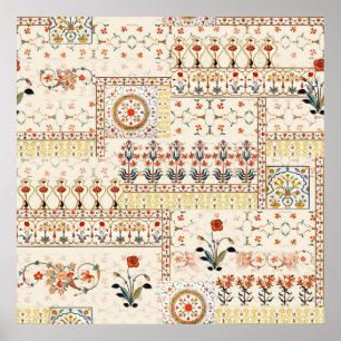 Poster Linda e sem costura floral mouro com paisagismo ét