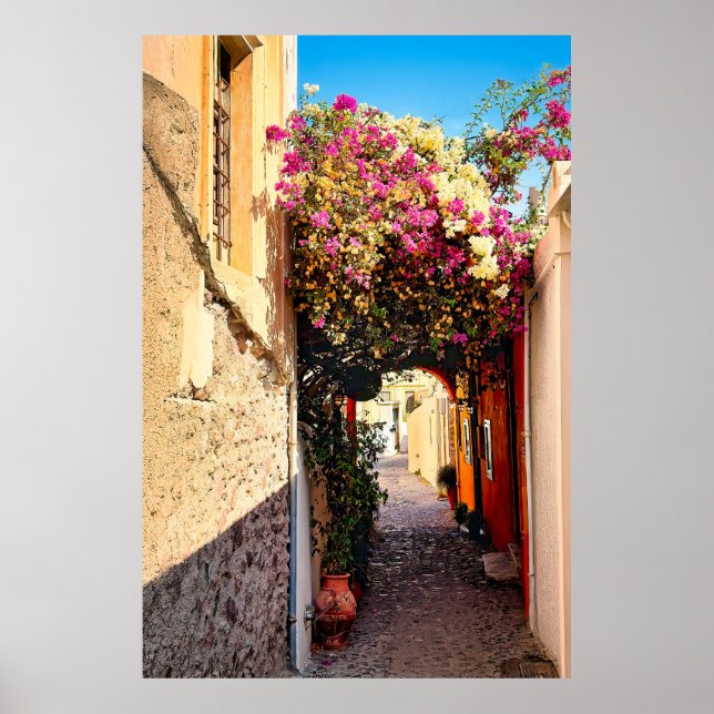 Poster Linda estrada em Santorini, Grécia (Frente)