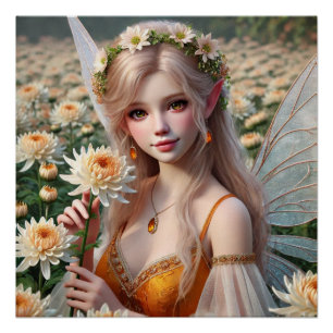 Póster Linda Fada de novembro em Chrysanthemums