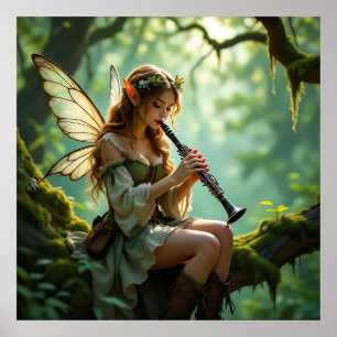 Poster Linda Fada Elfa Tocando Clarinete