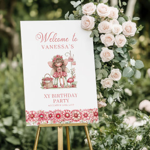 Poster Linda Fada Floral Rosa Fantasia Bem-vindo ao 5º An