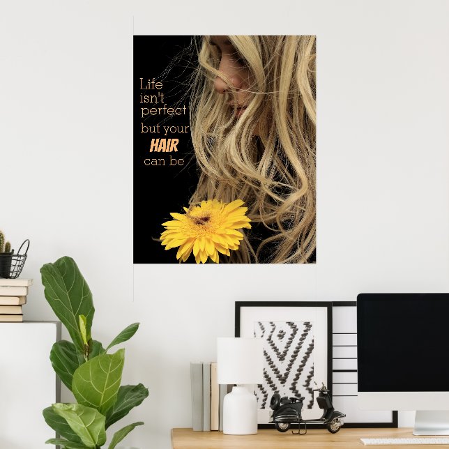 Poster Linda flor de cabelo feminino Salão (Escritório em casa)